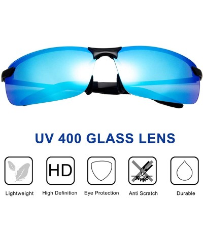 Sport Polarized Sports Sunglasses Day And Night Driving Glasses Metal Frame Al-Mg Glasses - Blue - CA18MG6OSGM $11.32