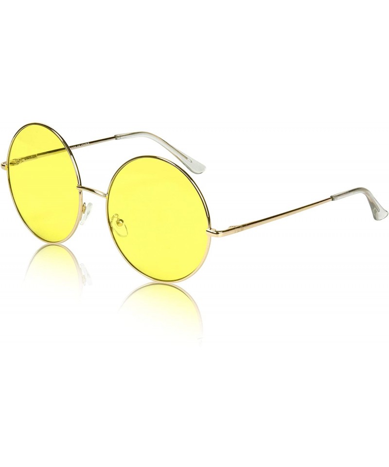 Round Super Oversized Round Sunglasses Hippie Color Lens Retro Circle Glasses - Yellow - CZ18ZG4HAZA $8.28