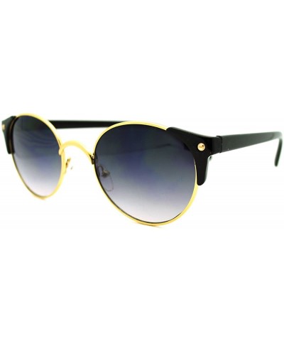 Round High Fashion Sunglasses Womens Round Side Horn Rim Unique Frame - Gold Black - C511FDG6KJ3 $7.46