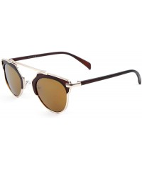 Round Bridgeless Round Lens Geometric Brow Frame Cat Eye Sunglasses - Brown Gold - CW1903W2UG0 $13.11