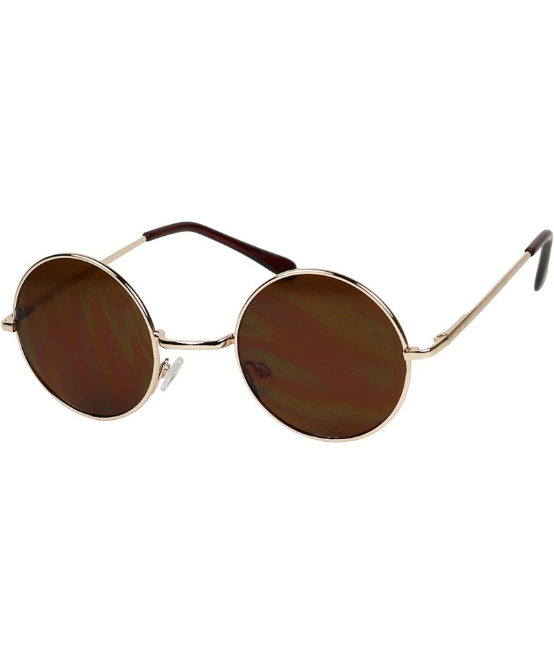 Round Gold Metal Frame Round Sunglasses Spring Hinge Retro John Lennon Style Brown Tint Circular 80's Groovy Shades - CT12JRU...