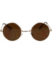 Round Gold Metal Frame Round Sunglasses Spring Hinge Retro John Lennon Style Brown Tint Circular 80's Groovy Shades - CT12JRU...