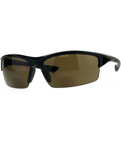 Sport Mens Baseball Half Rim Warp Sunglasses With Bifocal Reading Lenses - Brown - CE18D8QS693 $26.88
