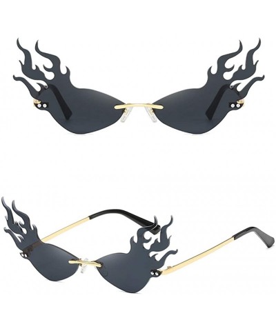 Rimless Cat Eye Sunglasses Fire Metal Vintage Rimless Sun Glasses for Women Gifts Party - Gold With Black - CT194X00NW5 $8.33