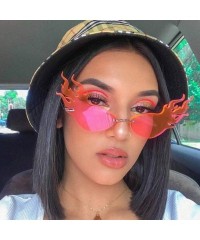 Rimless Cat Eye Sunglasses Fire Metal Vintage Rimless Sun Glasses for Women Gifts Party - Gold With Black - CT194X00NW5 $8.33