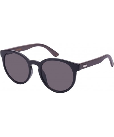 Round Round Horned Rim Wooden Bamboo Temple Sunglasses by 32052BM-SD - Black+grey Temple - C8124QW6CTR $23.08
