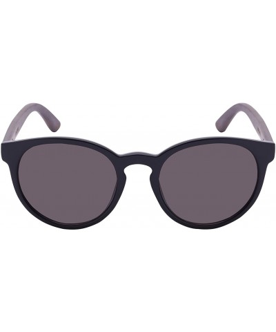 Round Round Horned Rim Wooden Bamboo Temple Sunglasses by 32052BM-SD - Black+grey Temple - C8124QW6CTR $11.38