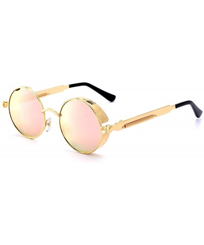 Goggle Gothic Retro Round Circle Steampunk Polarized Sunglasses for Men Women - Gold Frame/Pink Lens - C118N02TLUS $18.40