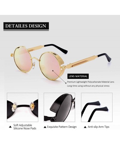 Goggle Gothic Retro Round Circle Steampunk Polarized Sunglasses for Men Women - Gold Frame/Pink Lens - C118N02TLUS $18.40