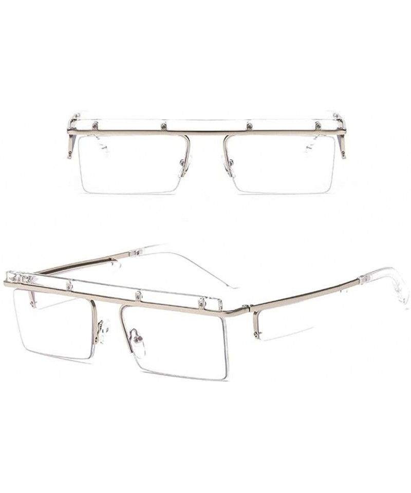Goggle Rimless Square Ocean Lens Sunglasses HD Lenses with Case UV Protection Driving Cycling - Silver - C918LD9QL7H $16.15