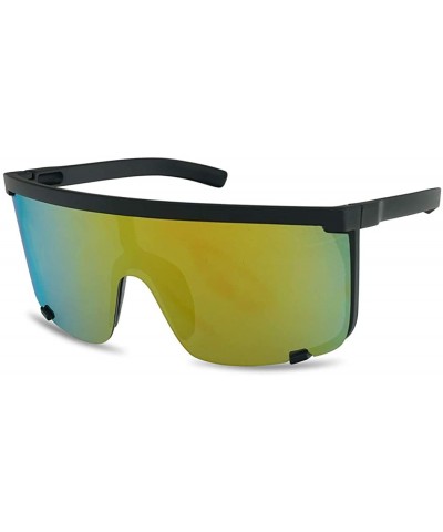 Goggle Oversized 150mm Super Shield Mirrored Lens Sunglasses Retro Flat Top Matte Black Frame - CT18G2KHK5I $30.48