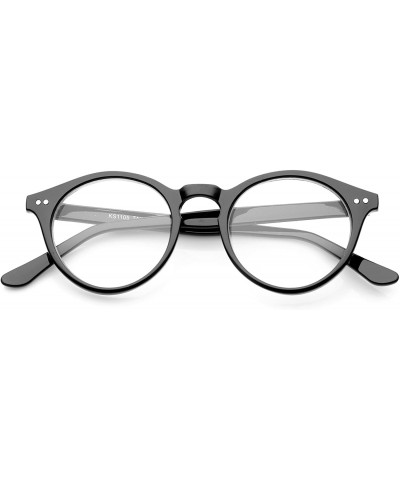 Round Retro Keyhole Nose Bridge Clear Lens P3 Round Glasses 46mm - Black / Clear - C812MZPW9YR $22.45