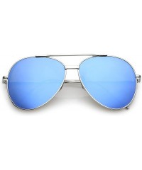 Aviator Classic Crossbar Metal Slim Arms Color Mirrored Teardrop Flat Lens Aviator Sunglasses 56mm - Silver / Blue Mirror - C...