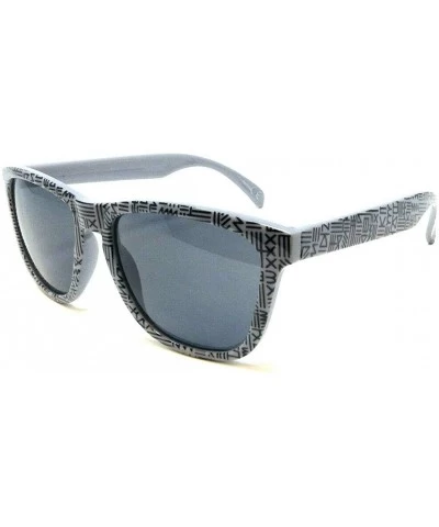 Square Navajo Aztec Navite Tribal Print Classic Square Retro Sunglasses - Grey W/ Black Print Frame - CV18ZEZIQLX $19.22