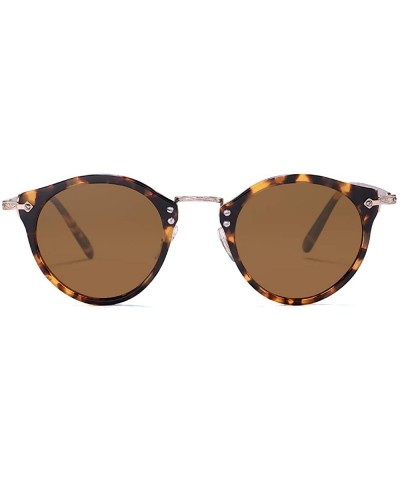 Round Retro Elegant Acetate Polarized Round Sunglasses With Rivet Demi Frame Thin Temple For Women Ladies - CB192HUTLG2 $33.13