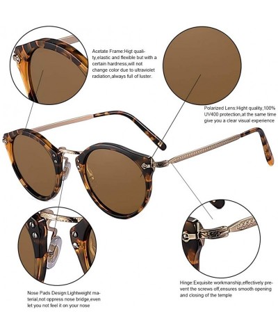 Round Retro Elegant Acetate Polarized Round Sunglasses With Rivet Demi Frame Thin Temple For Women Ladies - CB192HUTLG2 $19.62