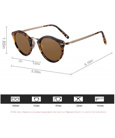 Round Retro Elegant Acetate Polarized Round Sunglasses With Rivet Demi Frame Thin Temple For Women Ladies - CB192HUTLG2 $19.62