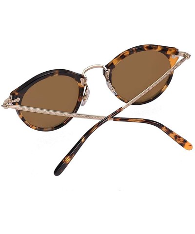 Round Retro Elegant Acetate Polarized Round Sunglasses With Rivet Demi Frame Thin Temple For Women Ladies - CB192HUTLG2 $19.62