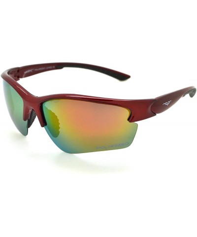Sport Polarized Mens & Womens Sport Wrap Sunglasses Cycling Running w/Microfiber - Red/Black - CL12KRZWK43 $14.91