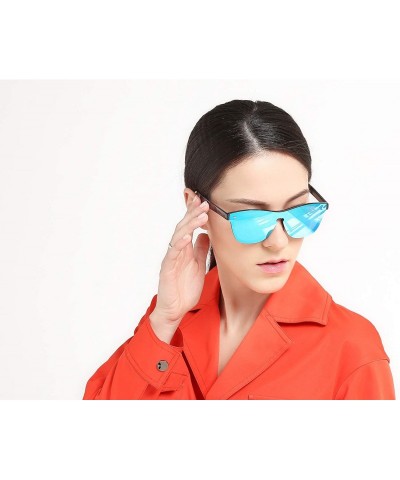 Round Blenders Sunglasses Polarized Sunglasses - Rimless Mirrored Lens Sunglasses JH9004 - Black Frame Blue Mirror - C9189U8U...