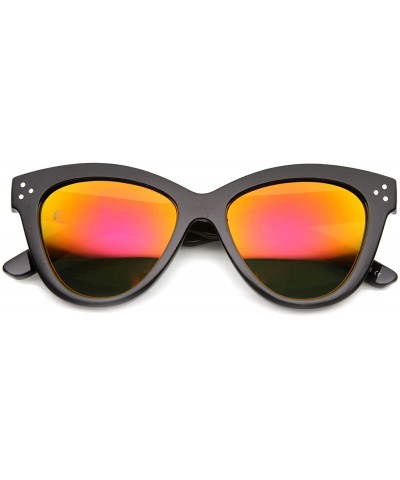 Oversized Womens Cat Eye Sunglasses With UV400 Protected Mirrored Lens - Black / Fire - CR122XK3JM7 $18.62