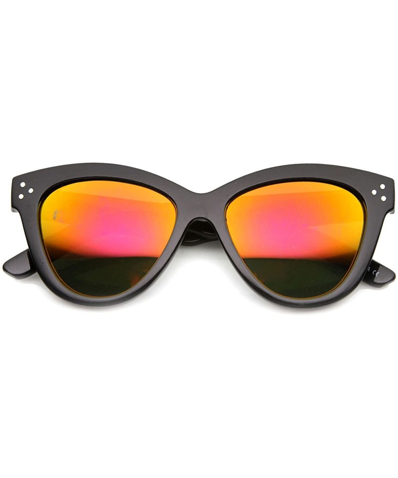 Oversized Womens Cat Eye Sunglasses With UV400 Protected Mirrored Lens - Black / Fire - CR122XK3JM7 $8.69