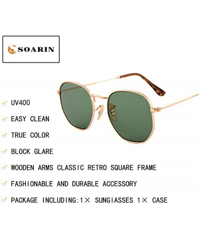 Square SOARIN Metal Frame Sunglasses for Women Retro Square Frame Reflective Lens UV 400 - Darkgreen - CH1827E6LEK $18.86
