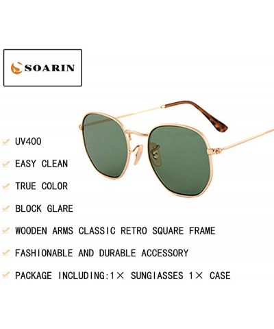 Square SOARIN Metal Frame Sunglasses for Women Retro Square Frame Reflective Lens UV 400 - Darkgreen - CH1827E6LEK $8.68