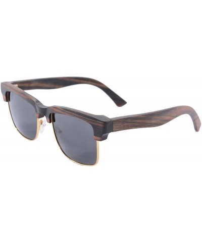 Wayfarer Men's Genuine Wood UV400 Sunglasses Polarized Wooden Glasses-2A03 - Ebony&gold - CM11X1A1R59 $38.60