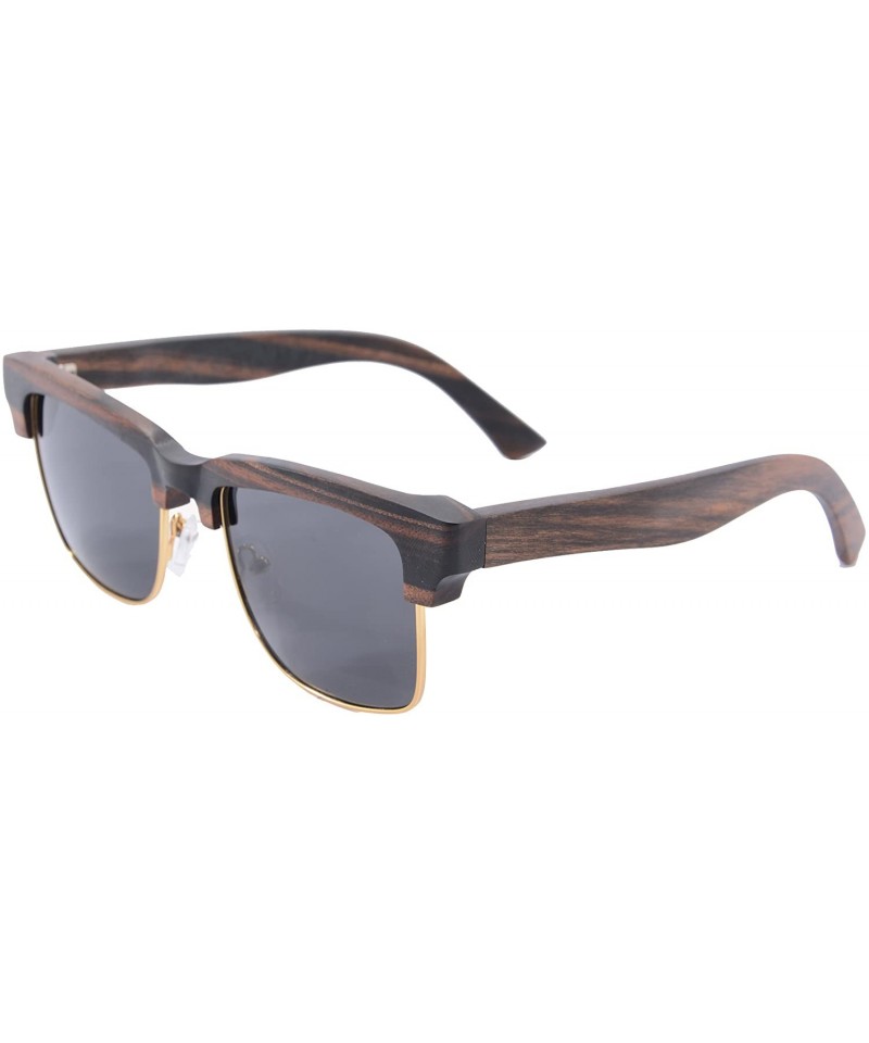 Wayfarer Men's Genuine Wood UV400 Sunglasses Polarized Wooden Glasses-2A03 - Ebony&gold - CM11X1A1R59 $23.06