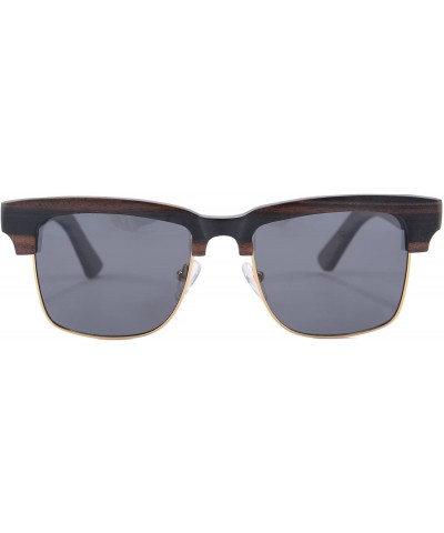 Wayfarer Men's Genuine Wood UV400 Sunglasses Polarized Wooden Glasses-2A03 - Ebony&gold - CM11X1A1R59 $23.06