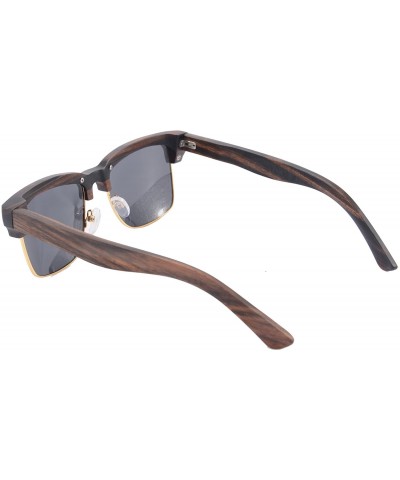 Wayfarer Men's Genuine Wood UV400 Sunglasses Polarized Wooden Glasses-2A03 - Ebony&gold - CM11X1A1R59 $23.06