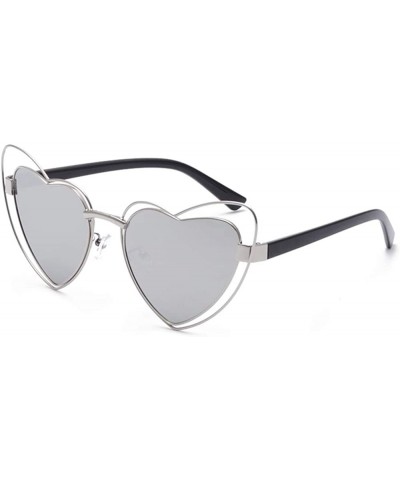 Wrap Heart shaped Mirrored Polarized Sunglasses - Silver - CN18TOE4MXE $9.03