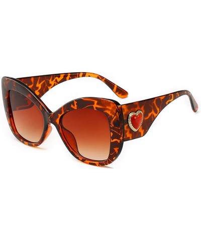 Oversized Vintage Cat Eye Sunglasses Women Leopard Frame Charm Red Heart Retro Brand Designer Sun Glasses Shades Female - C61...