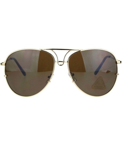 Aviator Large Metal Rim Officer Cop Pilots Sunglasses - Gold Brown - CN18KHH98A0 $8.29