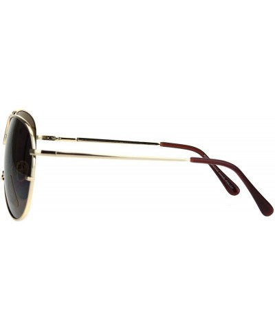 Aviator Large Metal Rim Officer Cop Pilots Sunglasses - Gold Brown - CN18KHH98A0 $8.29