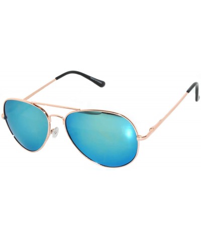 Aviator Colored Metal Frame with Full Mirror Lens Spring Hinge - Gold_blue-green_mirror_lens - C9122DHLM4R $18.72