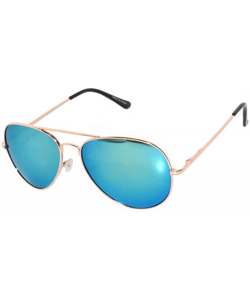 Aviator Colored Metal Frame with Full Mirror Lens Spring Hinge - Gold_blue-green_mirror_lens - C9122DHLM4R $10.52