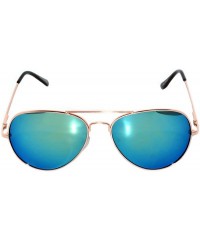 Aviator Colored Metal Frame with Full Mirror Lens Spring Hinge - Gold_blue-green_mirror_lens - C9122DHLM4R $10.52
