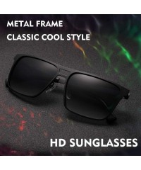 Rectangular Rectangle Polarized Sunglasses for Men UV Protection Driving Glasses with Metal Frame - CQ18U7GXXKE $15.86