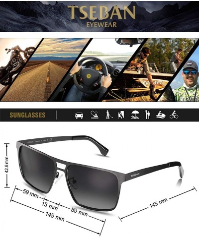 Rectangular Rectangle Polarized Sunglasses for Men UV Protection Driving Glasses with Metal Frame - CQ18U7GXXKE $15.86