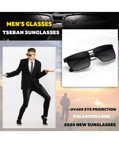 Rectangular Rectangle Polarized Sunglasses for Men UV Protection Driving Glasses with Metal Frame - CQ18U7GXXKE $15.86