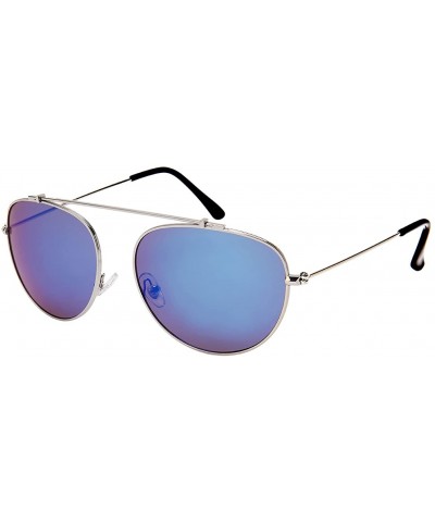 Rectangular Open Design Aviator with Color Mirrored Lens 5105-REV - Silver - C6183XI90CX $11.31