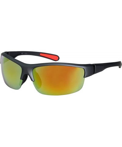 Semi-rimless Semi-Rimless Sports Sunglasses with Color Mirror Lens 570019-REV - Matte Aluminum Grey - CB12I5DSVMT $12.43