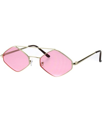 Square Hexagon Diamond Shape Sunglasses Flat Top Thin Metal Frame Color Lens UV 400 - Gold (Pink) - CS18N8M6C5N $19.55