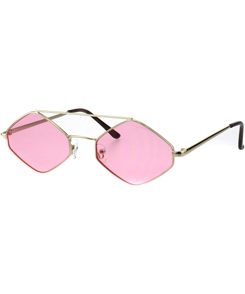 Square Hexagon Diamond Shape Sunglasses Flat Top Thin Metal Frame Color Lens UV 400 - Gold (Pink) - CS18N8M6C5N $10.55