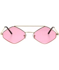 Square Hexagon Diamond Shape Sunglasses Flat Top Thin Metal Frame Color Lens UV 400 - Gold (Pink) - CS18N8M6C5N $10.55