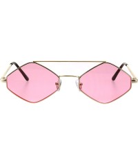 Square Hexagon Diamond Shape Sunglasses Flat Top Thin Metal Frame Color Lens UV 400 - Gold (Pink) - CS18N8M6C5N $10.55