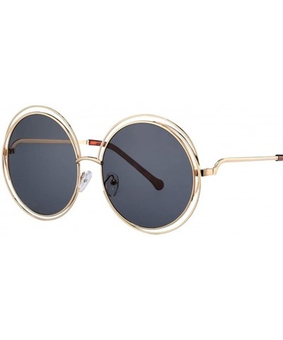 Oversized Women Oversized Round Sunglasses Vintage Retro Female Sun Glasses For Women Mirror Ladies Sunglass - Gold Gray - CK...