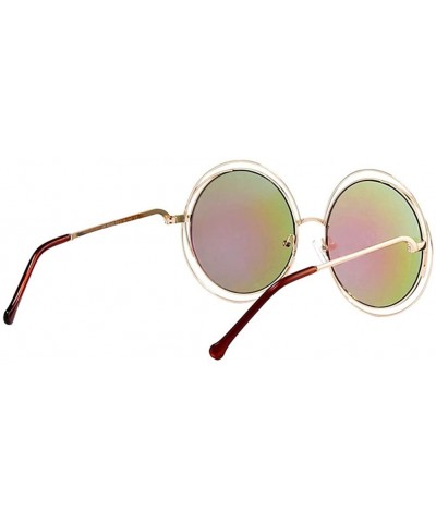 Oversized Women Oversized Round Sunglasses Vintage Retro Female Sun Glasses For Women Mirror Ladies Sunglass - Gold Gray - CK...